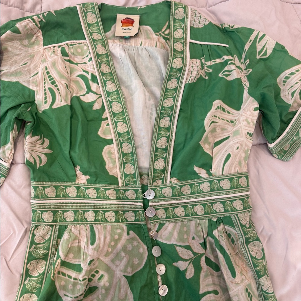 FARM Rio Green and Cream Jumpsuit